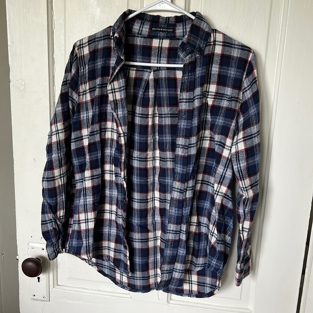 Brandy Melville Blue Plaid Cotton Flannel Shirt